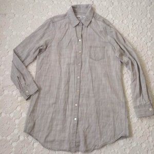 Foxcroft Blouse Shirt Top Long Button Tunic Gray 100% Tencel Collared 12 Women